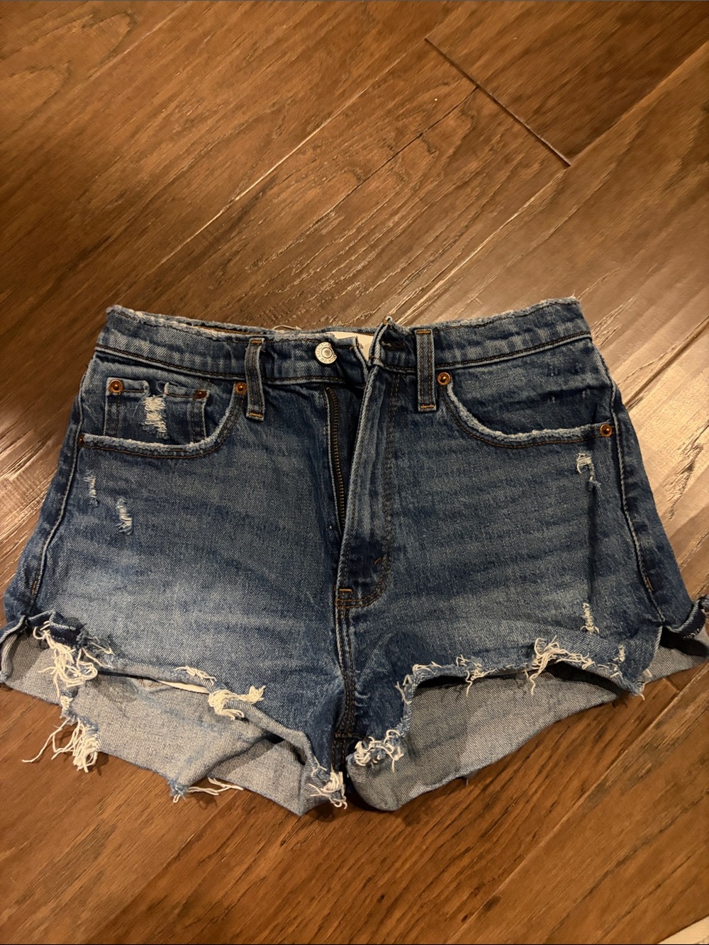 Abercrombie & Fitch Distressed Mid-Blue Denim Cutoff Shorts